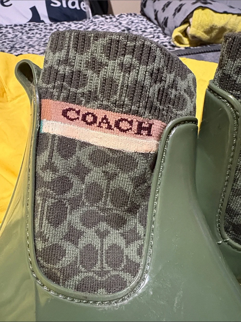 Coach green signature rainbow boots